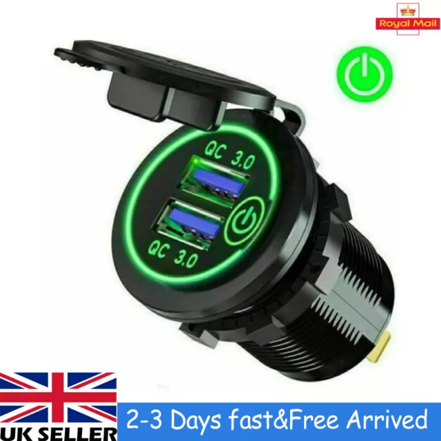 12V Car Cigarette Lighter Socket Dual QC3.0 USB Port Fast Charger Power Adapter