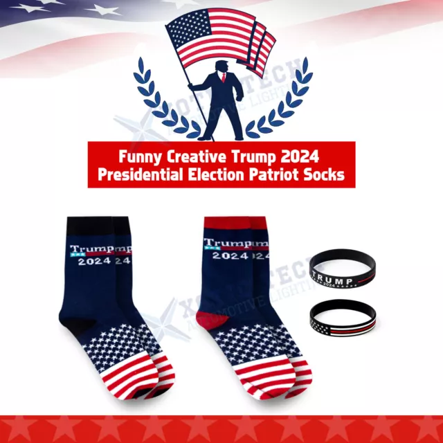 2 Pairs 2024 Donald Trump President KEEP AMERICA GREAT US Flag Cotton Socks Gift