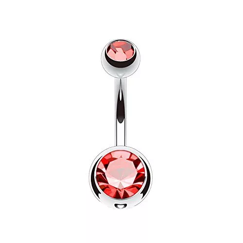 Piercing Nombril  en acier chirurgical 316L  - Double gem rouge