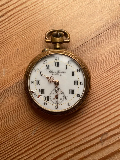 Montre à Gousset Chrono Feuvrier Épinal - Boîtier Argentan/laiton 4,7 Cm, Mécanique Manuelle, Occasion Très Bon état
