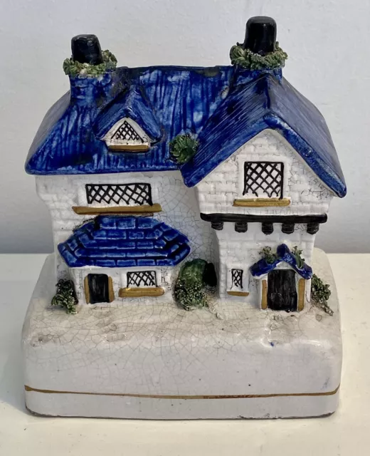 Staffordshire antique 19th C ceramic cottage house money box Flat Back, ￼EC