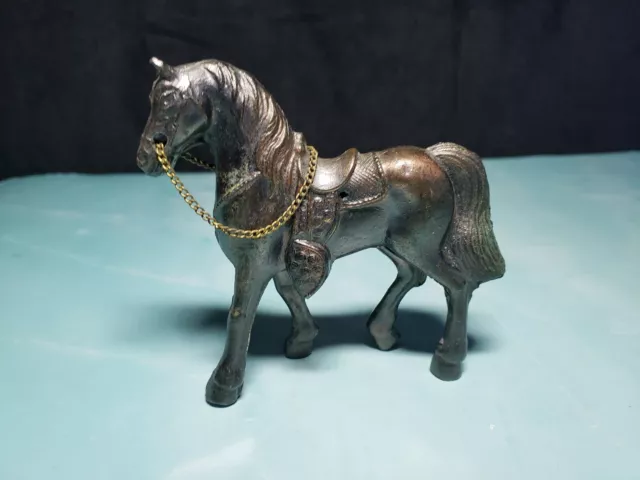 HORSE FIGURE Small Metal Western Cast Iron Statue Vintage Equestrian 1950s