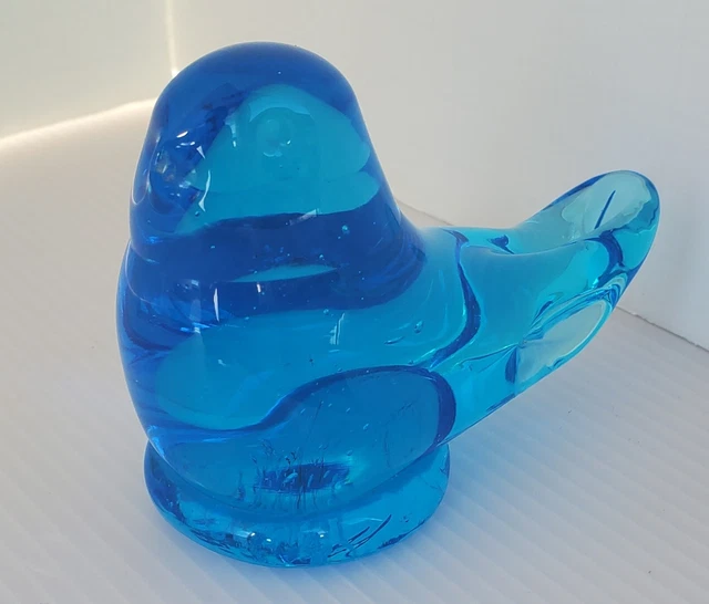 Vintage Leo Ward Art Glass Blue Bird of Happiness Signed Figurine 1988 3.5"
