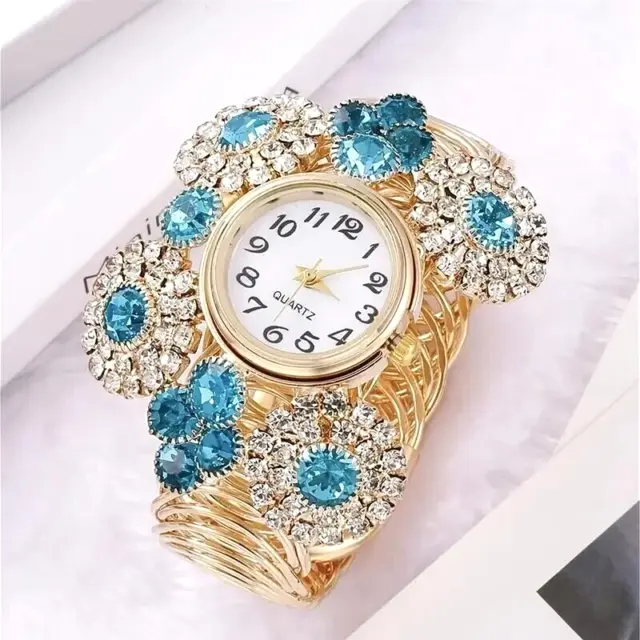 Luxury Fashion Women Blue Rhinestone Quartz Watch Bracelet Bangle Watch Gift New