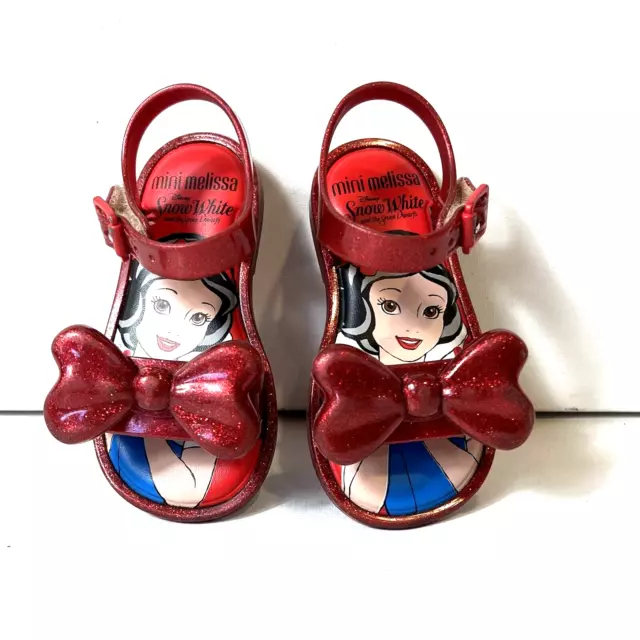 Mini Melissa Kids Disney Snow White Toddler 7 Glossy Red Bow Ankle Strap Sandals