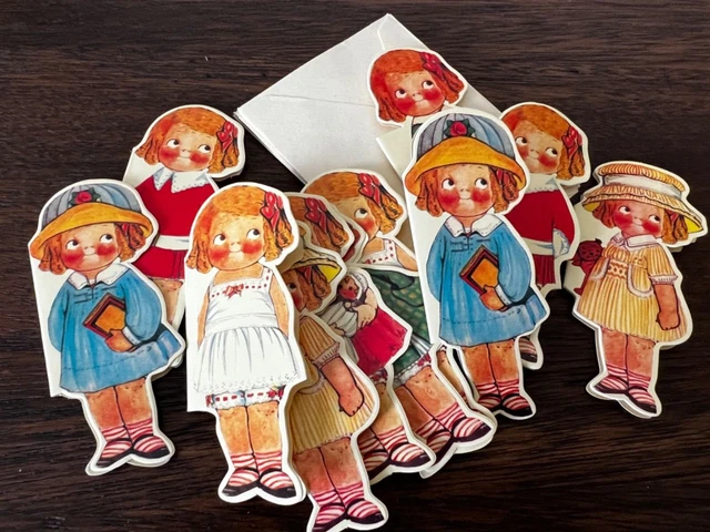 11-PC MERRIMACK PUBLISH SET 1982 Dolly Dingle Paper Doll TAGS CARDS 3" GIRL