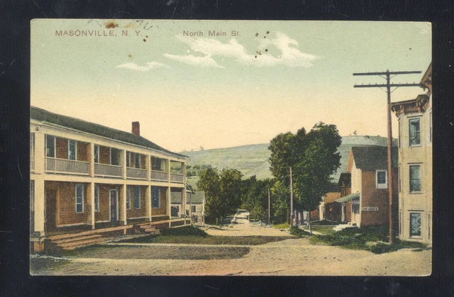 Masonville New York Ny Downtown Main Street Scene Vintage Postcard Pck