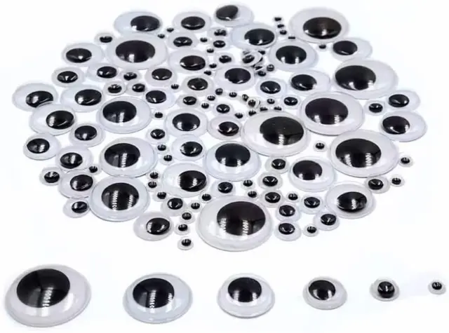 120Pcs Black Googly Eyes Self Adhesive 6 Mixed Assorted Sizes, 6Mm to 30Mm