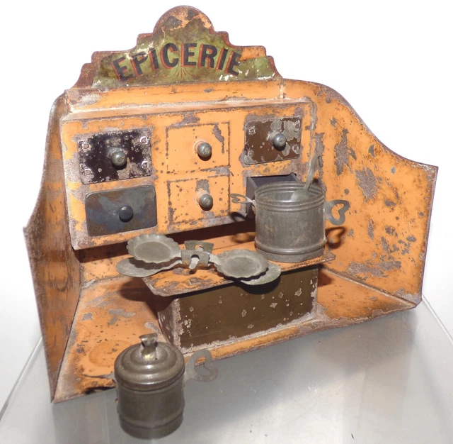 ANTIQUE FRENCH DOLLS House tinplate EPICERIE 183mm wide £104.99