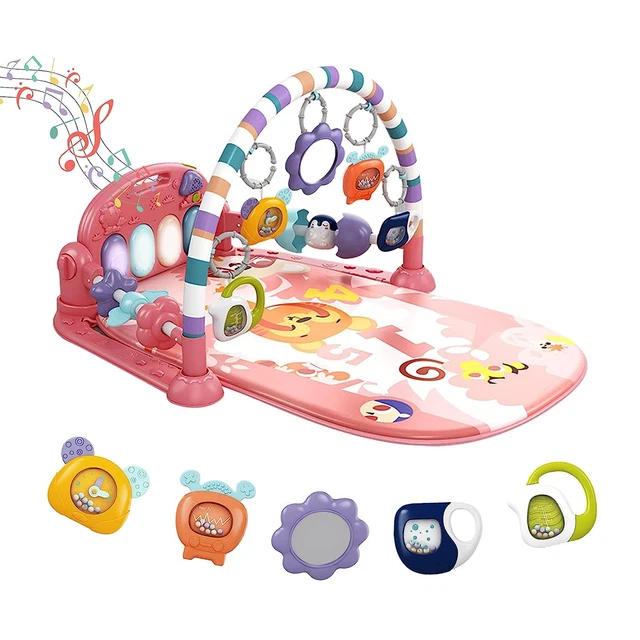 Baby Play Gym Mat , Funny Play 5 Infant Learning Sensory Baby Toys (Pink)