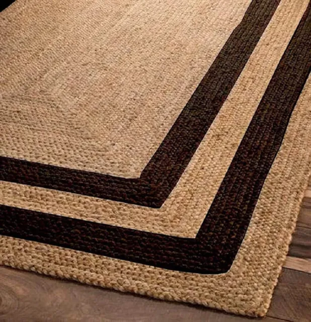 Black border natural Jute Braided Rug - jute rugs - All Custom Size available -
