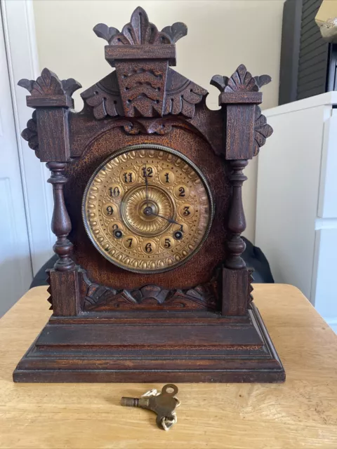 Early 20th Century American Brass And Wooden Mantle Clock See Details