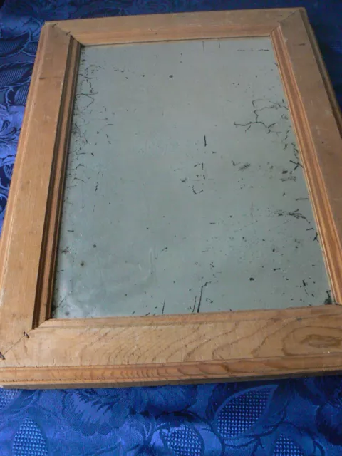 Ancien Miroir Tain Vieilli Glace Encadrement Bois Naturel Vintage Décoration
