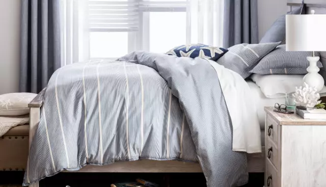 JcPenney comforter set 4pc QUEEN size Coastal Blue Cotton New