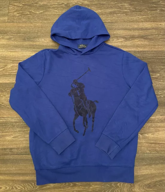 Polo Ralph Lauren Men’s Size Small Velvet Big Pony Blue Hoodie Hooded Sweatshirt