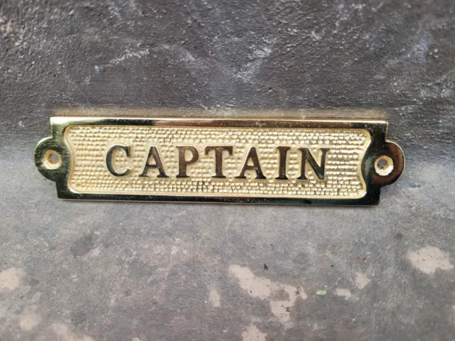 Solid Brass Captain 4.75" Wall Plaque Sign Nautical Beach House Boat Decor