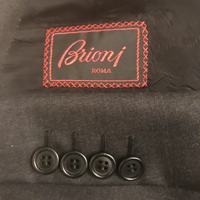 Brioni Mens Three Button Double Breasted Blazer Dark Grey Wool Size 58 EU 48 US