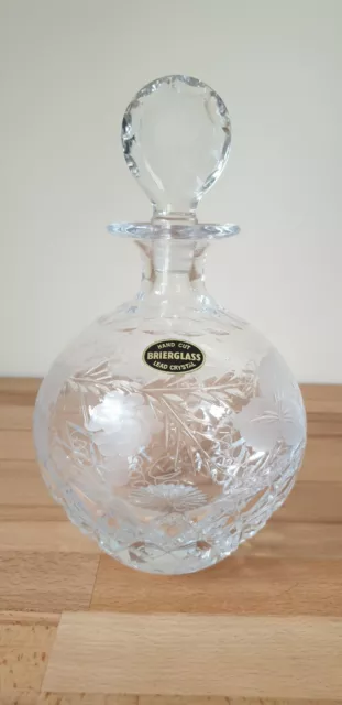 Vintage Round Brierglass Etched Lead Crystal Decanter
