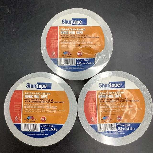 3 Rolls Shurtape 181A-P/B-FX HVAC Foil Tape 2.5" x 60 YDS (180yds)