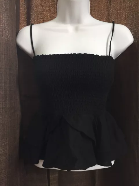 NWT Zara Cotton Women's Size XS Blk Crop Tank Top with Ruffle Bottom Adj. Straps