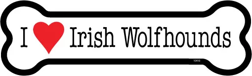 I Heart (Love) Irish Wolfhounds Dog Bone Car Magnet 2" x 7" USA Made