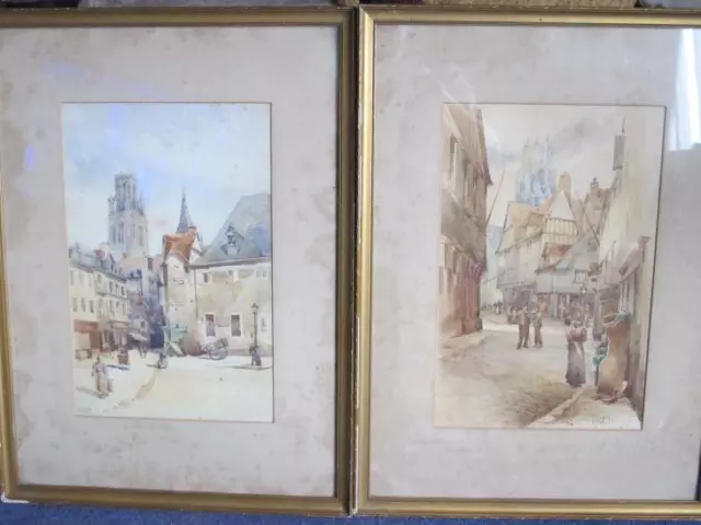 Pair Of Late 19th Century Watercolours - Rouen Street Scenes