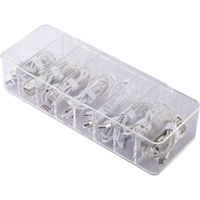 Cable Management Box Transparent Plastic Data Cord Storing Box 8 Grids For