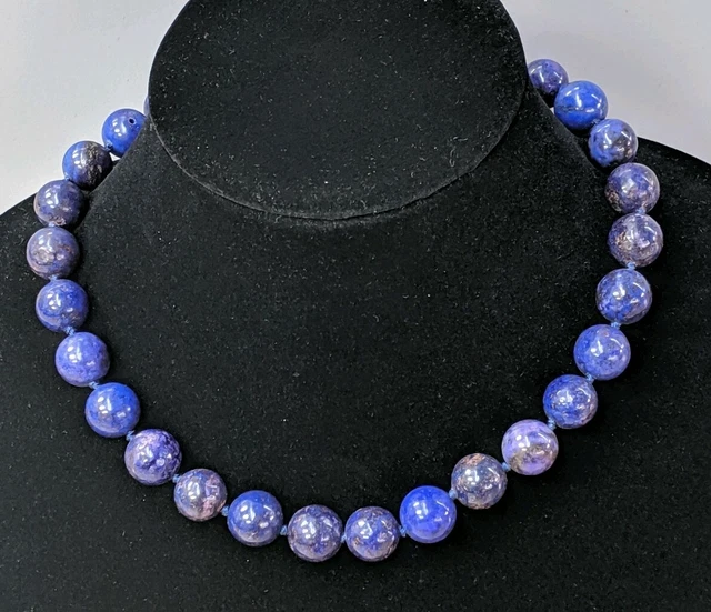 Lapis Lazuli Blue Natural Gemstone 14mm Ball  knotted Hand Tied Necklace !