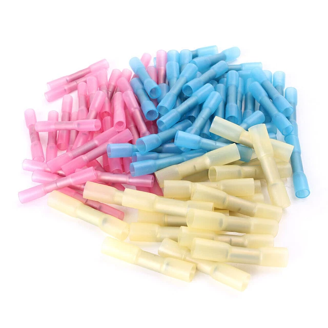 100pcs AWG 22-10 Heat Shrink Butts Electrical Wire Crimp Terminal Connectors