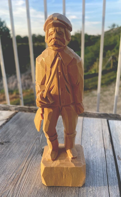 Hunter Wood Carving Man With Rifle Signed J.L. Daigle Canadian Folk Art