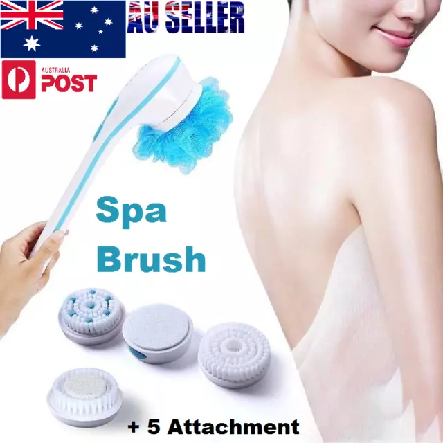 Electric Bath Shower Brush Spinning Spa Body Back Massage Cleaning + 5 Heads AUS