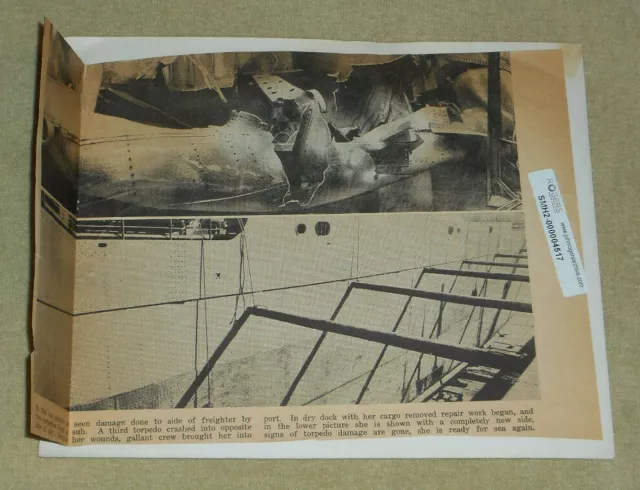 WWII 1943 Press Photo Torpedo Damaged Freighter Repaired In Canadian Ship Yard 2