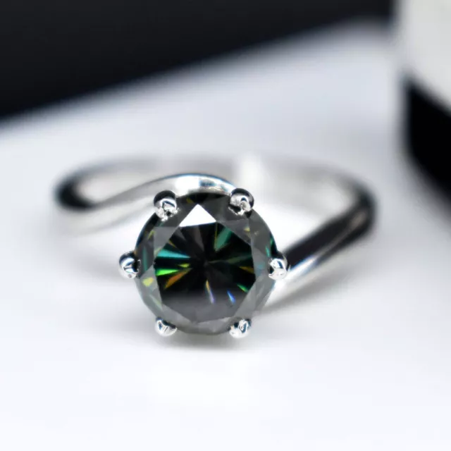 Bague de fiançailles ronde en moissanite 925 en argent sterling 925 coupe...