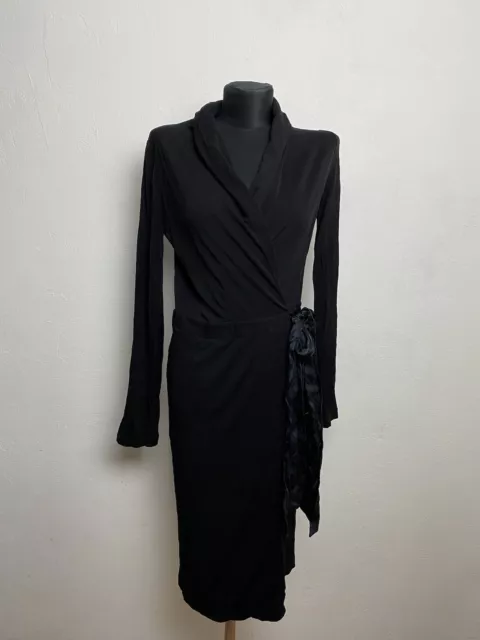 yves saint laurent v neck cocktail dress Robe belt black viscosa size S