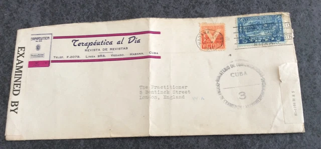 Cuba Censored Cover 1942 From Habana To The Practitioner In London