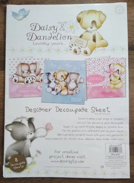 Docrafts A4 Gänseblümchen & Löwenzahn weich genäht 8 Designer Decoupage Blätter