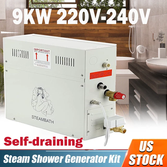FULL SET 9KW Auto Drain Steam Shower Bath Generator With VaporProof