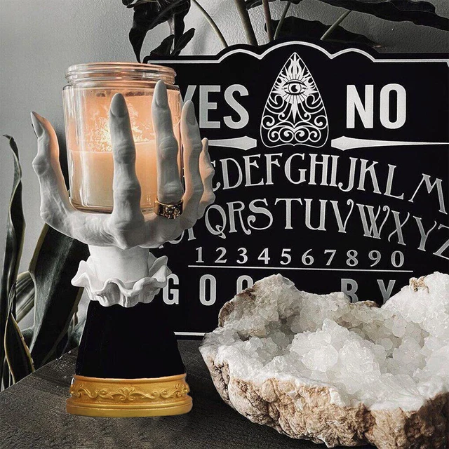HALLOWEEN 2022 WITCH Hand Candle Holder Pedestal Single Wick Resin