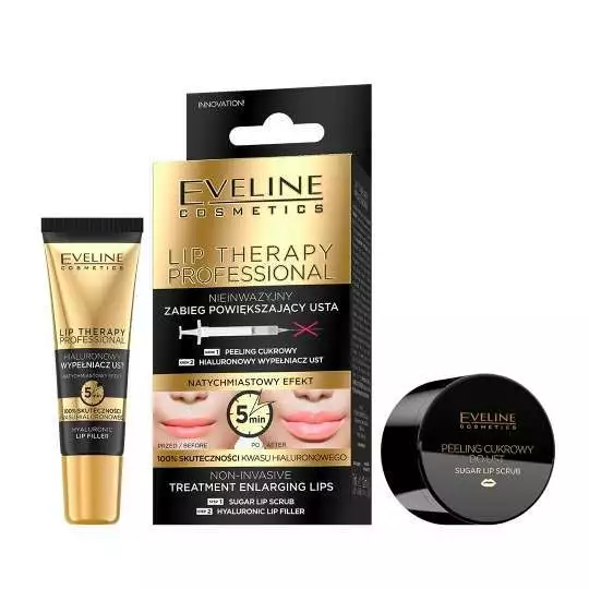 Eveline 2in1 Hyaluronic Acid LIP PLUMPER Filler & Sugar Lip SCRUB Booster Serum