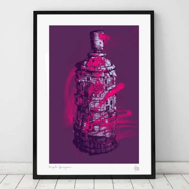 PURPLE SPRAY - Affiche A4 + cadre 40x30cm, Streetart urbain reproduction d'art