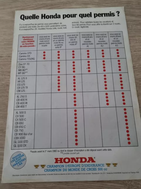 Brochure prospectus Honda CAMINO STD  1980 2