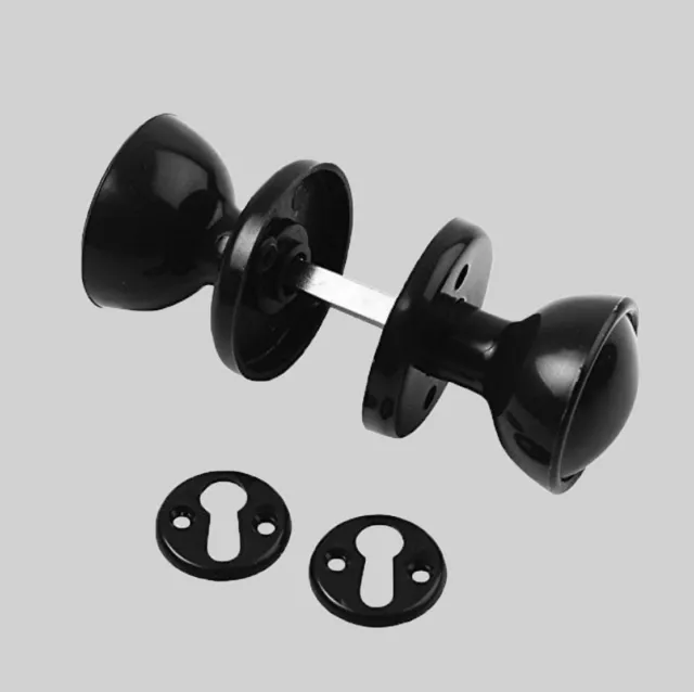 45mm Black Plastic Rim / Mortice Door Knob Set Round Ball Style +Key Hole Covers