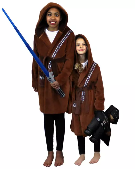 Chewbacca Dressing Gown Star Wars Kids Wrap Robe Brown 7-15 Years