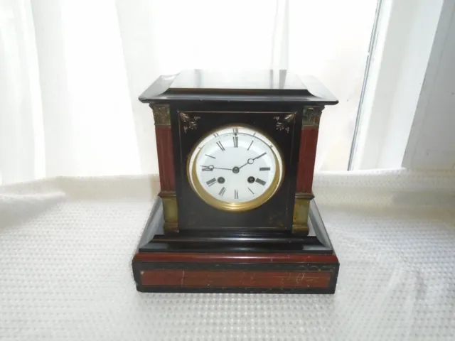 Antique French Slate and Red Marble Timepiece Mantle Clock by Hy Marg Paris.