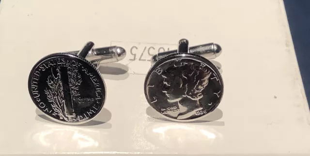 New Cufflinks w/ Vintage 90% Silver Mercury Dime Coin Front And Back