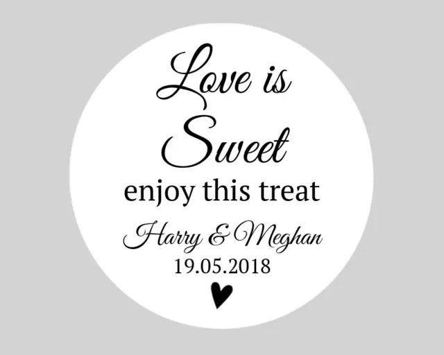 Adesivi bomboniere matrimonio rotonde personalizzati / cono dolce - Love is Sweet
