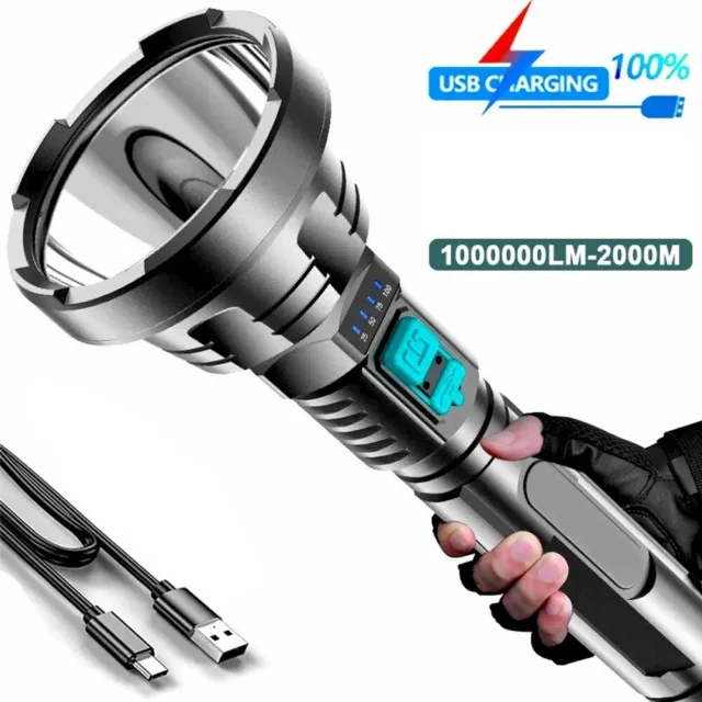 12000000LM High Powered LED Flashlight Super Bright Torch USB Rechargeable Lamp