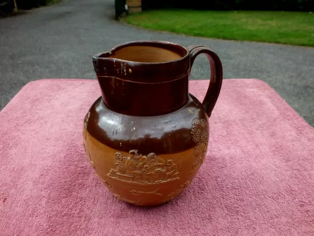 Attractive Late 19th C Doulton Lambeth Slipware Glazed Harvest Pitcher C1885