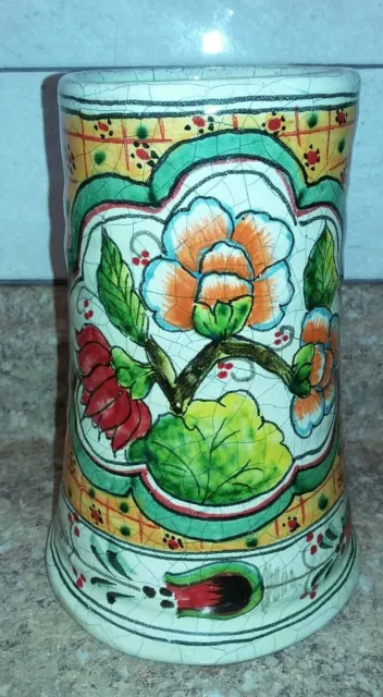 Mexican Ceramic Pottery Mug Hand Made/Painted Mexico Colorful Decorative Only