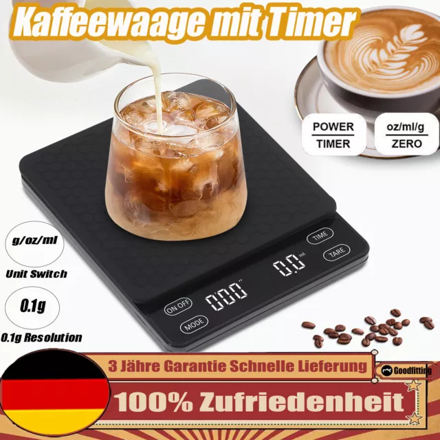 Kaffeewaage mit Timer 3kg/0.1g Digitale Feinwaage Coffee Scale Kaffee Skala